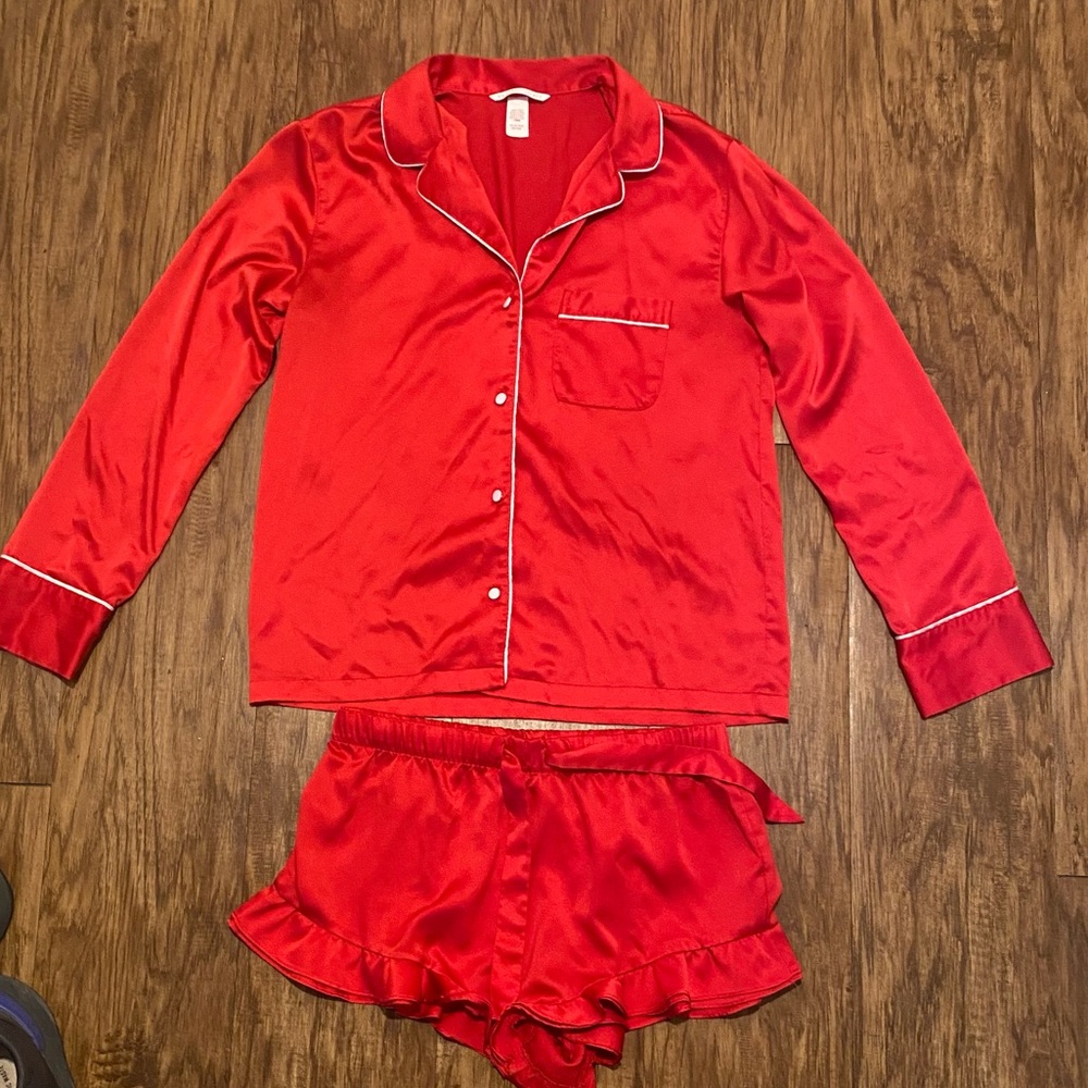 Red Satin Pajama Set